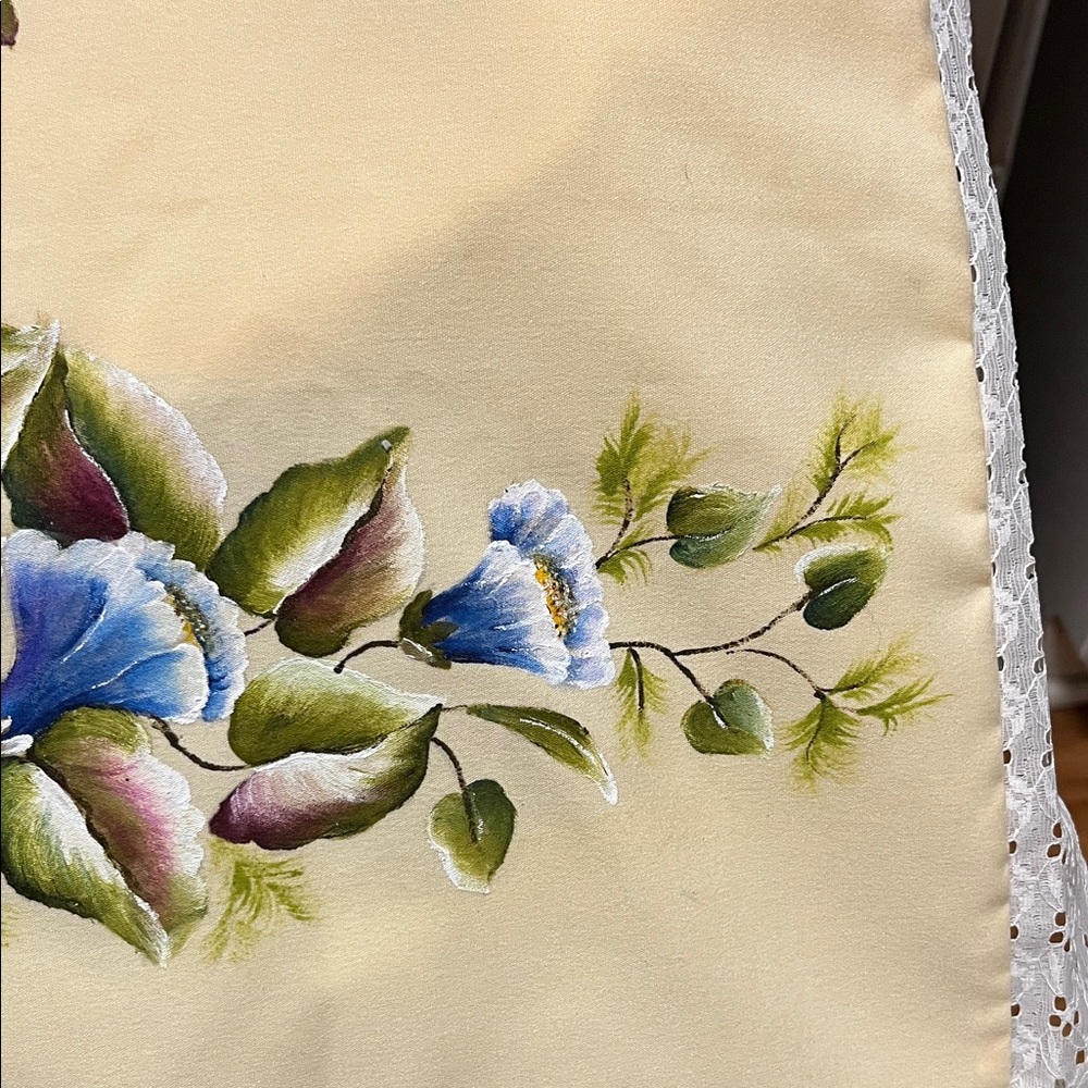 Hand painted Floral Pillow case with Lace Trim - Picture 7 of 9